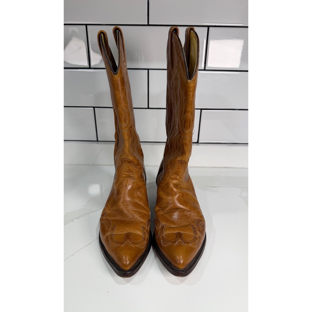 J Chisholm Mens 8 EE Tan Leather Western Cowboy Boots Pointed Toe